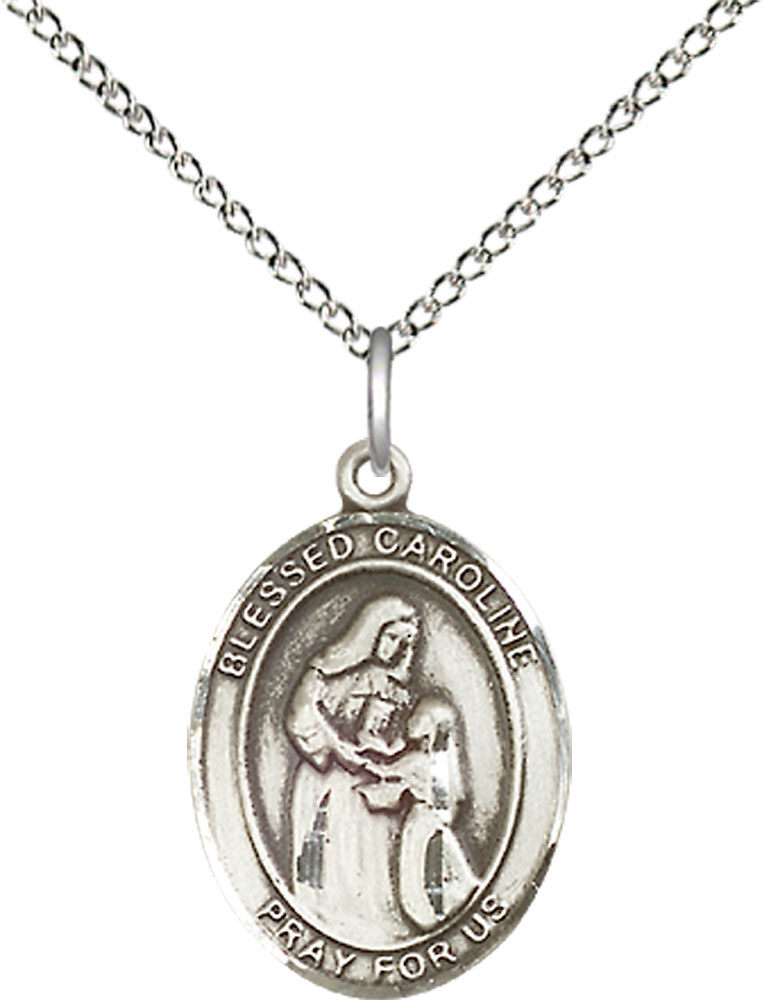 Sterling Silver Blessed Caroline Gerhardinger Pendant on a 18 inch Sterling Silver Light Curb chain