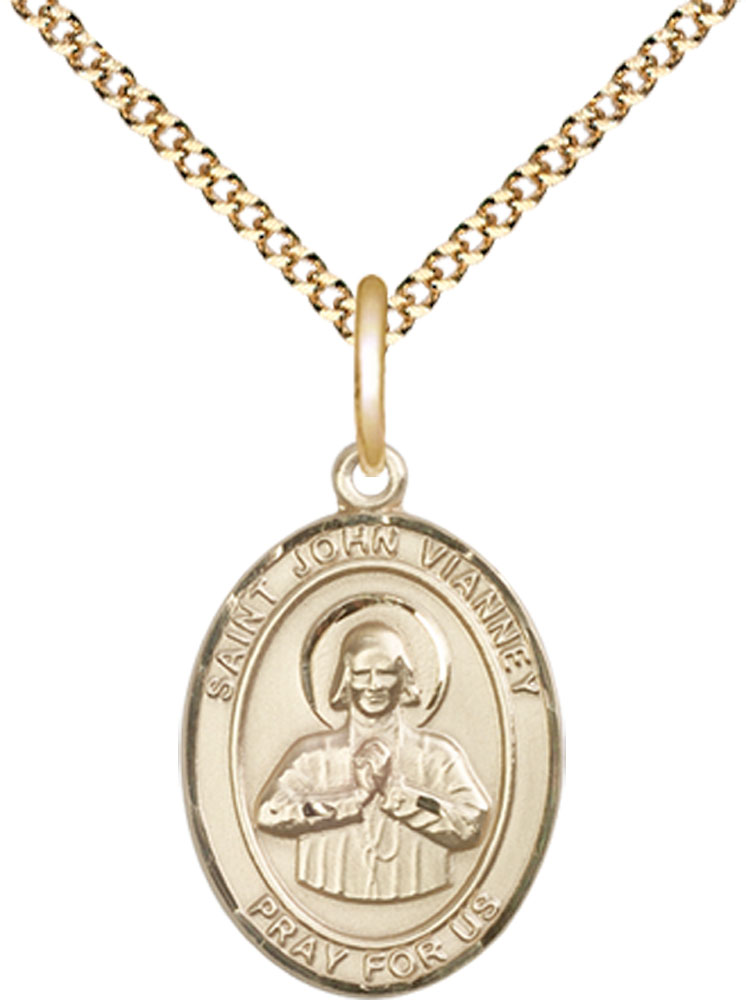 14kt Gold Filled Saint John Vianney Pendant on a 18 inch Gold Plate Light Curb chain