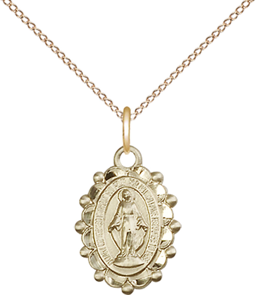 14kt Gold Filled Miraculous Pendant on a 18 inch Gold Filled Light Curb chain