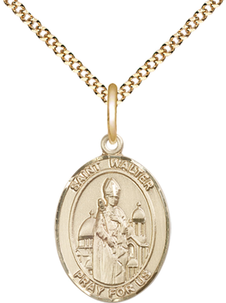 14kt Gold Filled Saint Walter of Pontoise Pendant on a 18 inch Gold Plate Light Curb chain