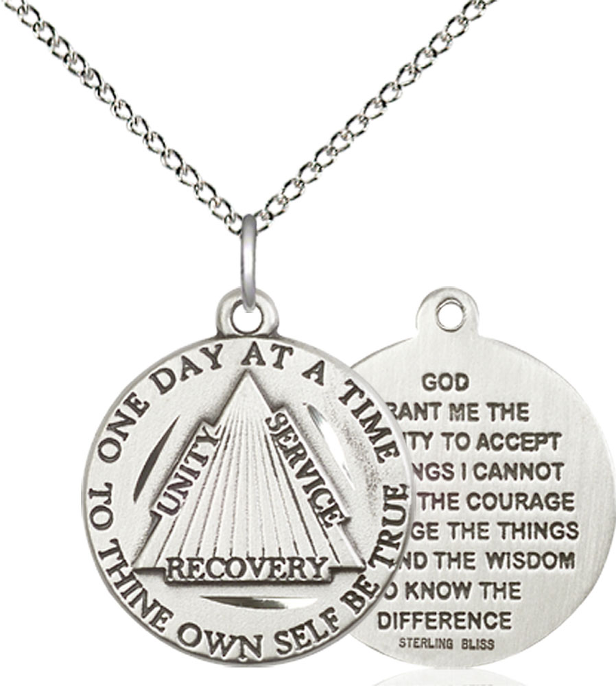 Sterling Silver Recovery Pendant on a 18 inch Sterling Silver Light Curb chain