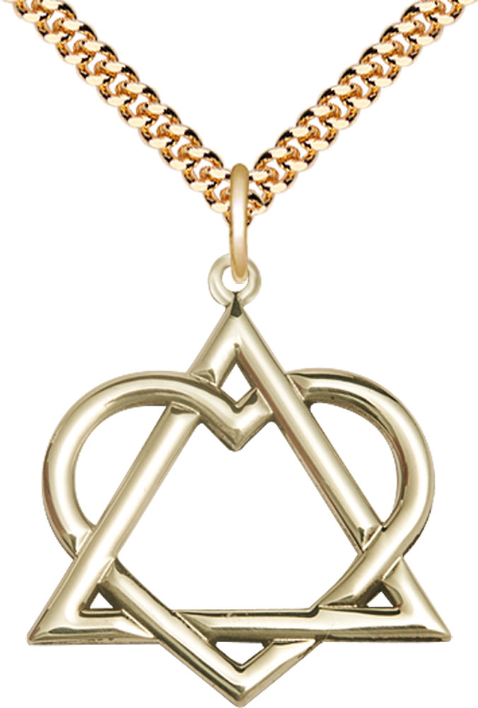 14kt Gold Filled Adoption Heart Pendant on a 24 inch Gold Plate Heavy Curb chain