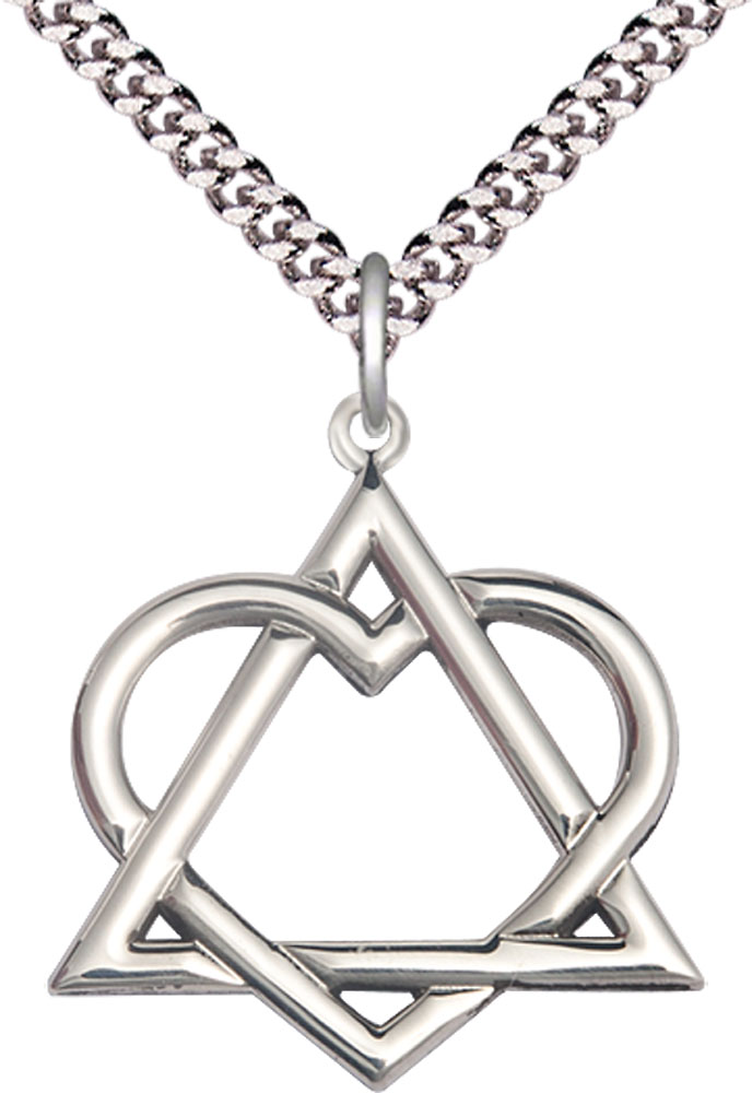 Sterling Silver Adoption Heart Pendant on a 24 inch Light Rhodium Heavy Curb chain