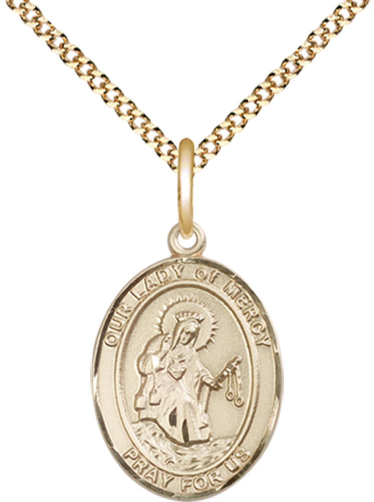 14kt Gold Filled Our Lady of Mercy Pendant on a 18 inch Gold Plate Light Curb chain