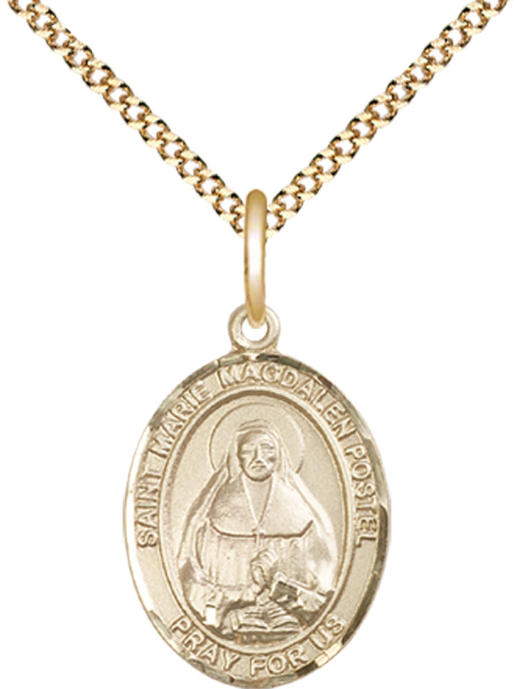 14kt Gold Filled Saint Marie Magdalen Postel Pendant on a 18 inch Gold Plate Light Curb chain