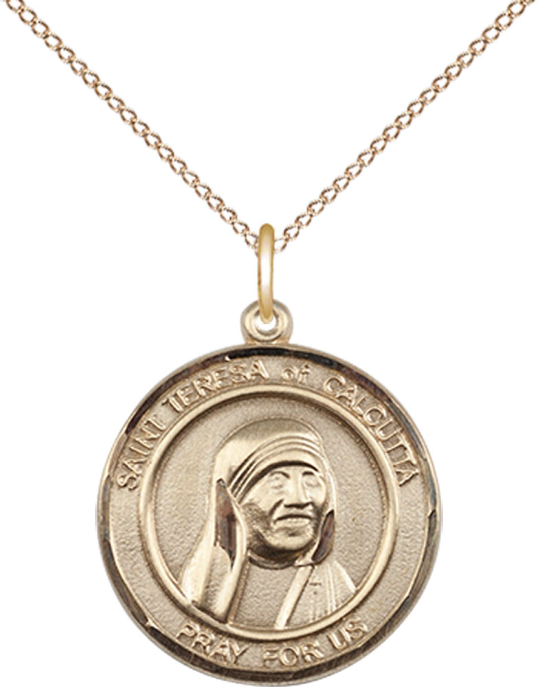 14kt Gold Filled Saint Teresa of Calcutta Pendant on a 18 inch Gold Filled Light Curb chain