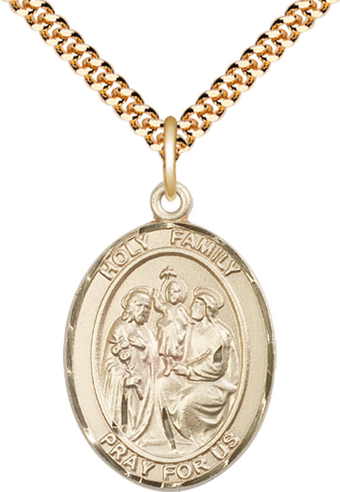 14kt Gold Filled Holy Family Pendant on a 24 inch Gold Plate Heavy Curb chain