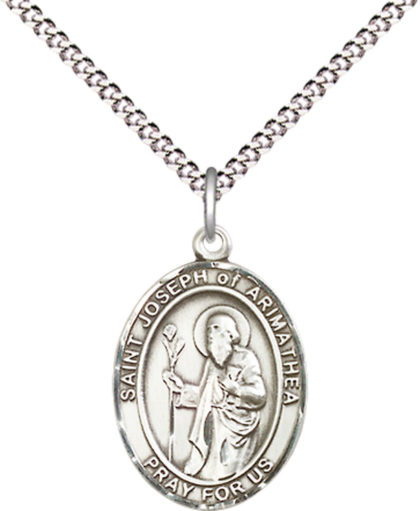 Sterling Silver Saint Joseph of Arimathea Pendant on a 18 inch Light Rhodium Light Curb chain