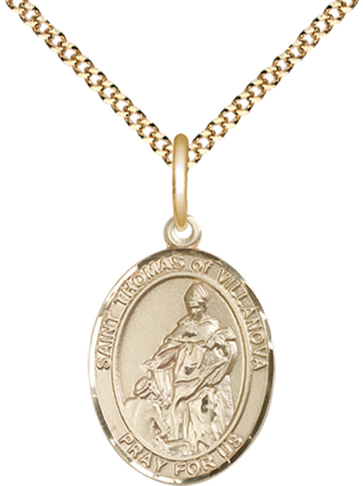 14kt Gold Filled Saint Thomas of Villanova Pendant on a 18 inch Gold Plate Light Curb chain