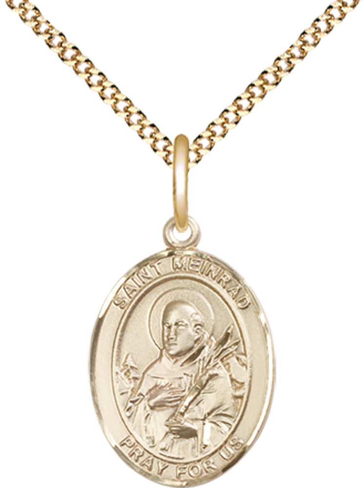 14kt Gold Filled Saint Meinrad of Einsiedeln Pendant on a 18 inch Gold Plate Light Curb chain