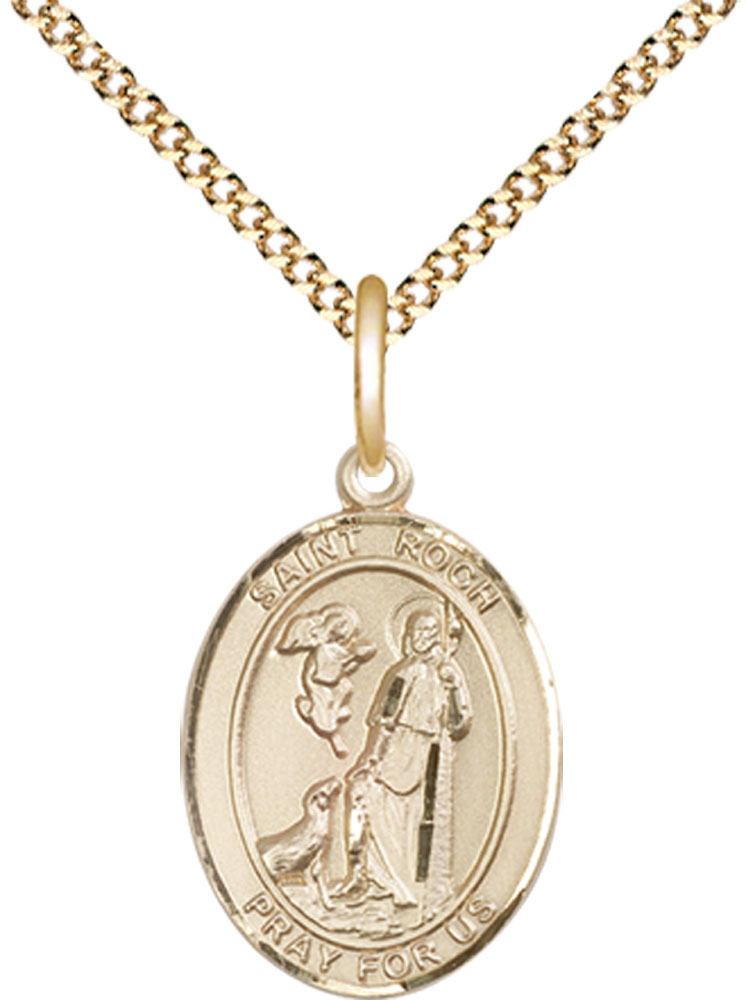 14kt Gold Filled Saint Roch Pendant on a 18 inch Gold Plate Light Curb chain