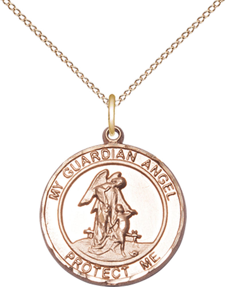 14kt Gold Filled Guardian Angel Pendant on a 18 inch Gold Filled Light Curb chain
