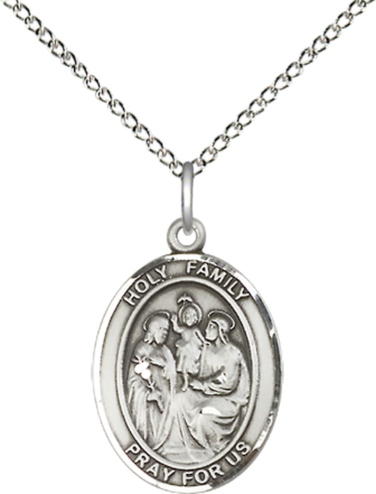 Sterling Silver Holy Family Pendant on a 18 inch Sterling Silver Light Curb chain