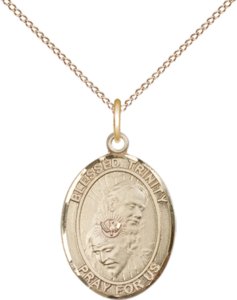 14kt Gold Filled Blessed Trinity Pendant on a 18 inch Gold Filled Light Curb chain