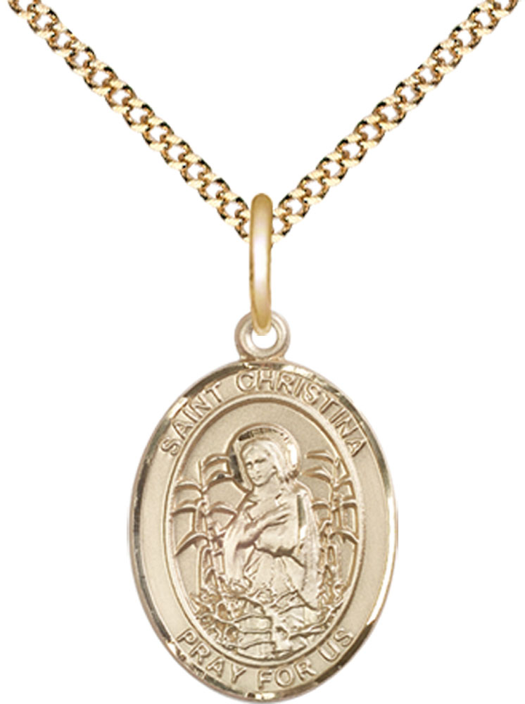 14kt Gold Filled Saint Christina the Astonishing Pendant on a 18 inch Gold Plate Light Curb chain