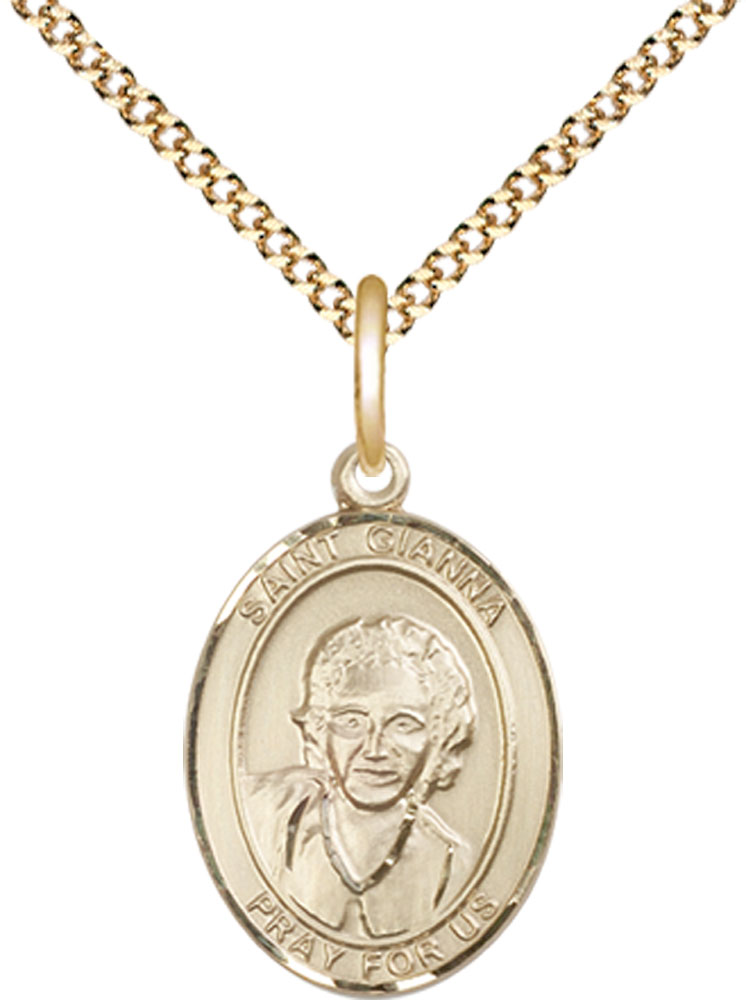 14kt Gold Filled Saint Gianna Pendant on a 18 inch Gold Plate Light Curb chain