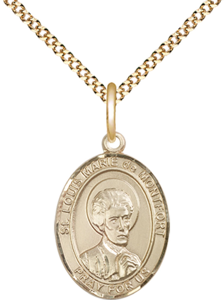 14kt Gold Filled Saint Louis Marie de Montfort Pendant on a 18 inch Gold Plate Light Curb chain
