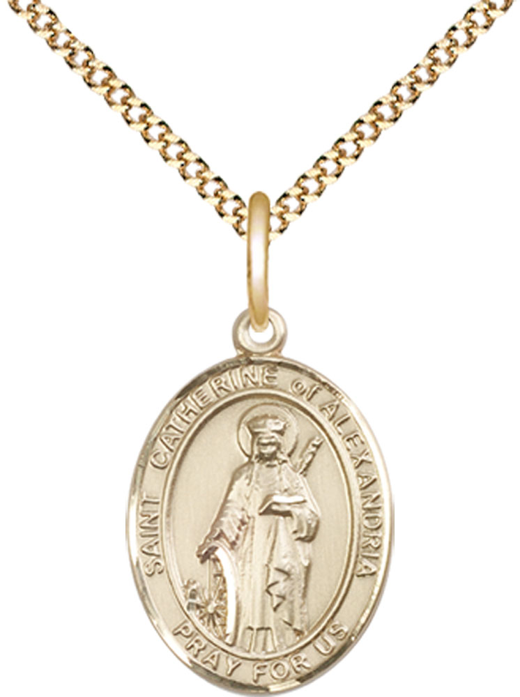 14kt Gold Filled Saint Catherine of Alexandria Pendant on a 18 inch Gold Plate Light Curb chain