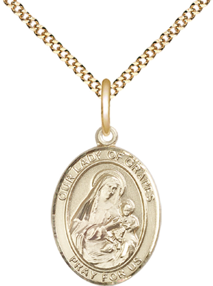 14kt Gold Filled Our Lady of Grapes Pendant on a 18 inch Gold Plate Light Curb chain