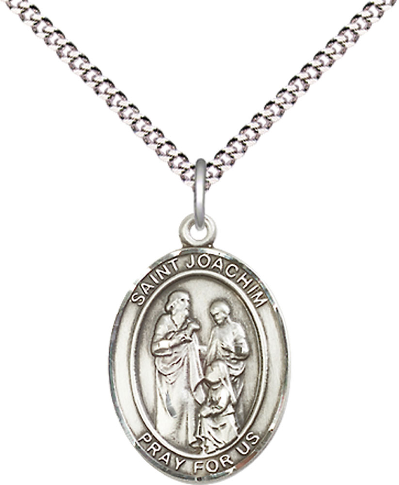 Sterling Silver Saint Joachim Pendant on a 18 inch Light Rhodium Light Curb chain