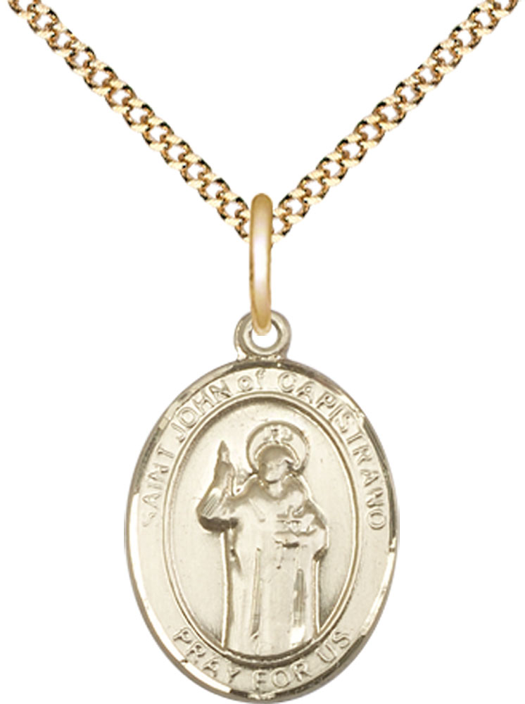 14kt Gold Filled Saint John of Capistrano Pendant on a 18 inch Gold Plate Light Curb chain