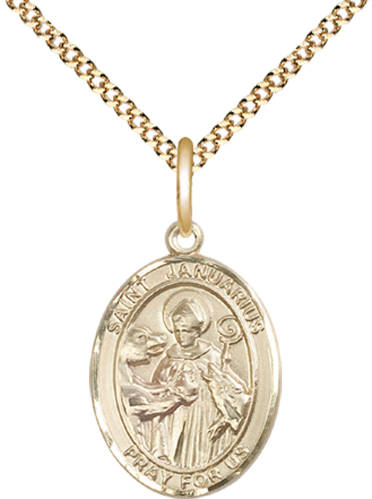 14kt Gold Filled Saint Januarius Pendant on a 18 inch Gold Plate Light Curb chain