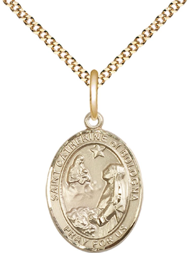 14kt Gold Filled Saint Catherine of Bologna Pendant on a 18 inch Gold Plate Light Curb chain