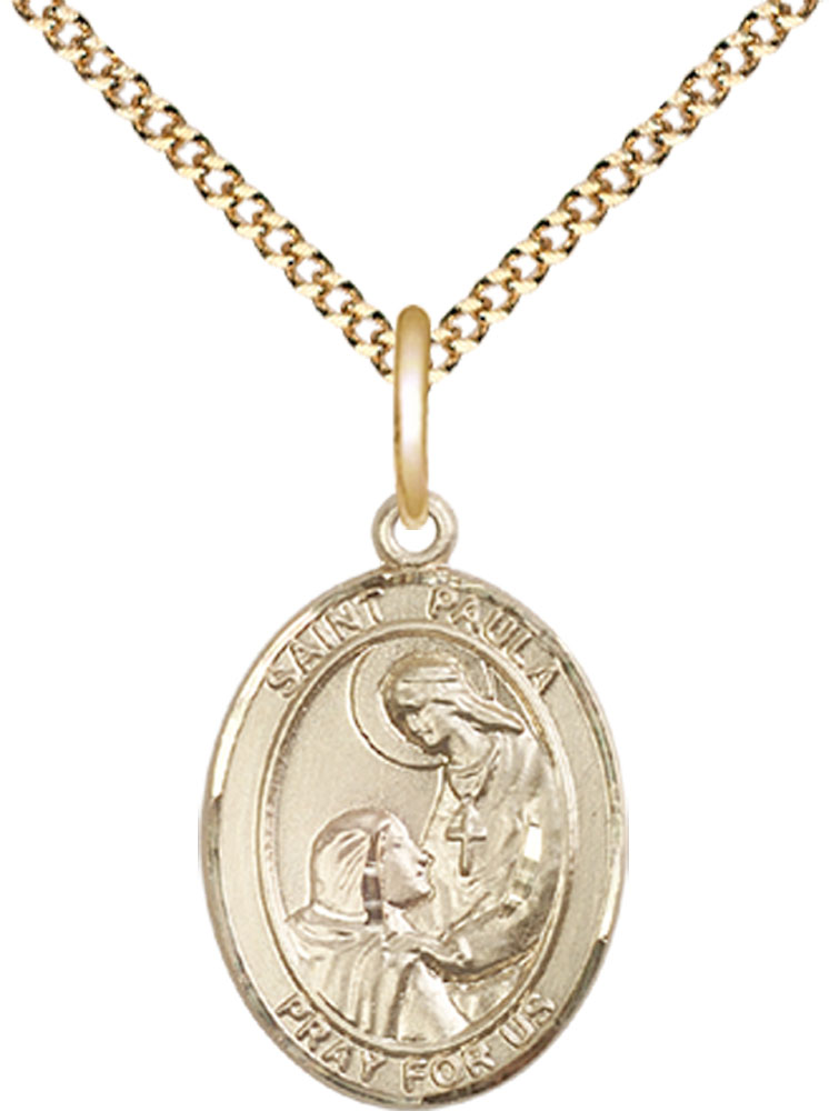 14kt Gold Filled Saint Paula Pendant on a 18 inch Gold Plate Light Curb chain