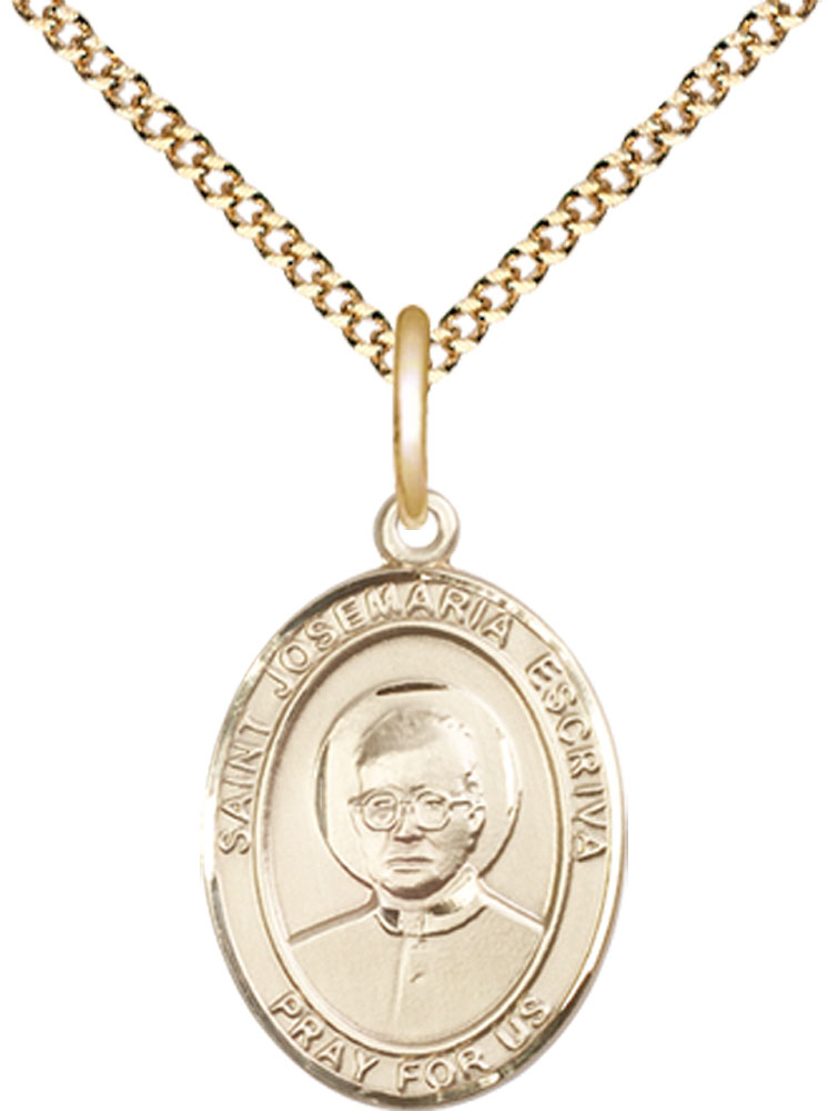 14kt Gold Filled Saint Josemaria Escriva Pendant on a 18 inch Gold Plate Light Curb chain