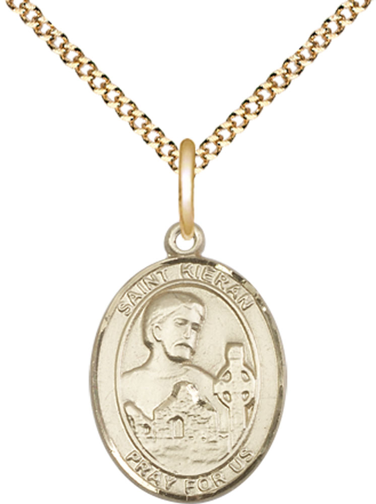 14kt Gold Filled Saint Kieran Pendant on a 18 inch Gold Plate Light Curb chain