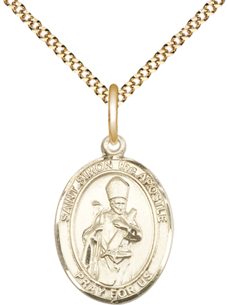 14kt Gold Filled Saint Simon the Apostle Pendant on a 18 inch Gold Plate Light Curb chain