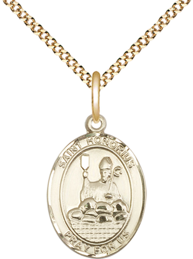14kt Gold Filled Saint Honorius of Amiens Pendant on a 18 inch Gold Plate Light Curb chain