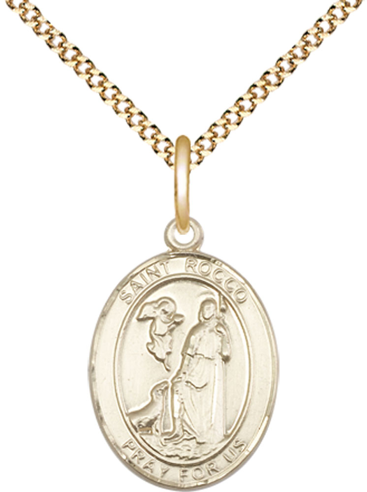 14kt Gold Filled Saint Rocco Pendant on a 18 inch Gold Plate Light Curb chain