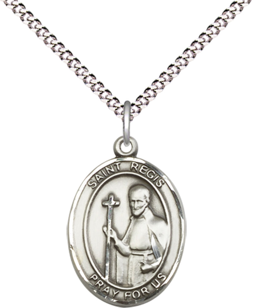 Sterling Silver Saint Regis Pendant on a 18 inch Light Rhodium Light Curb chain