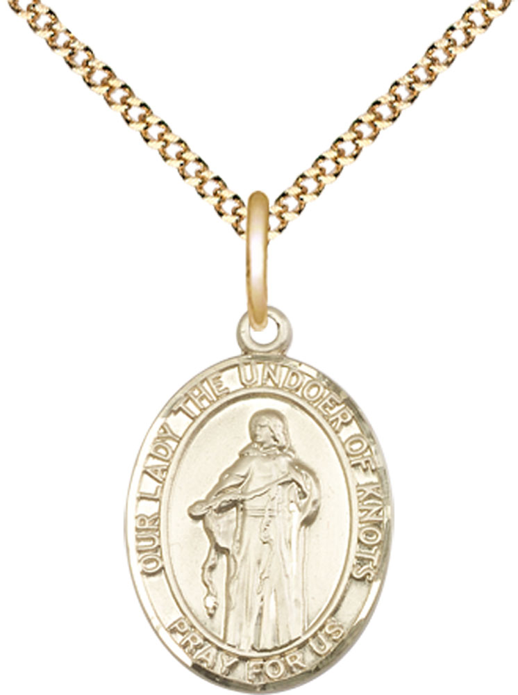 14kt Gold Filled Our Lady of Knots Pendant on a 18 inch Gold Plate Light Curb chain