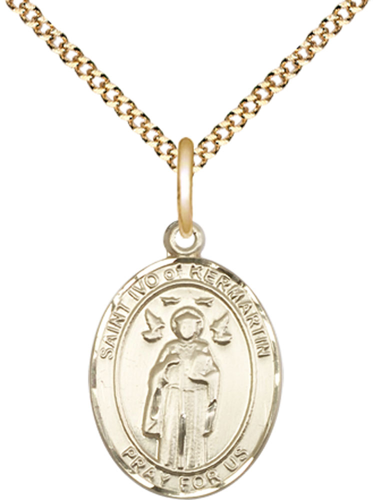14kt Gold Filled Saint Ivo of Kelmartin Pendant on a 18 inch Gold Plate Light Curb chain