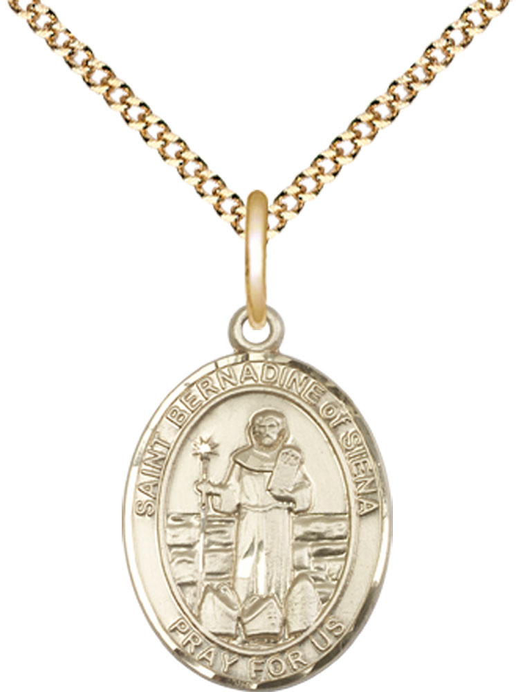 14kt Gold Filled Saint Bernadine of Sienna Pendant on a 18 inch Gold Plate Light Curb chain