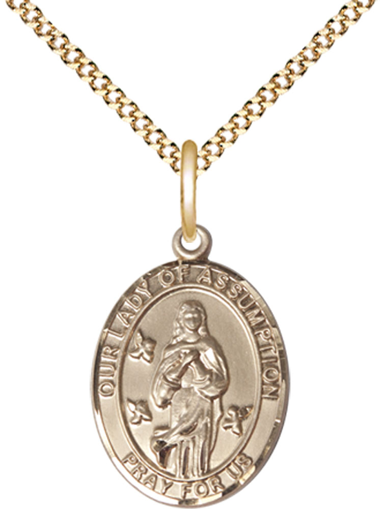 14kt Gold Filled Our Lady of Assumption Pendant on a 18 inch Gold Plate Light Curb chain
