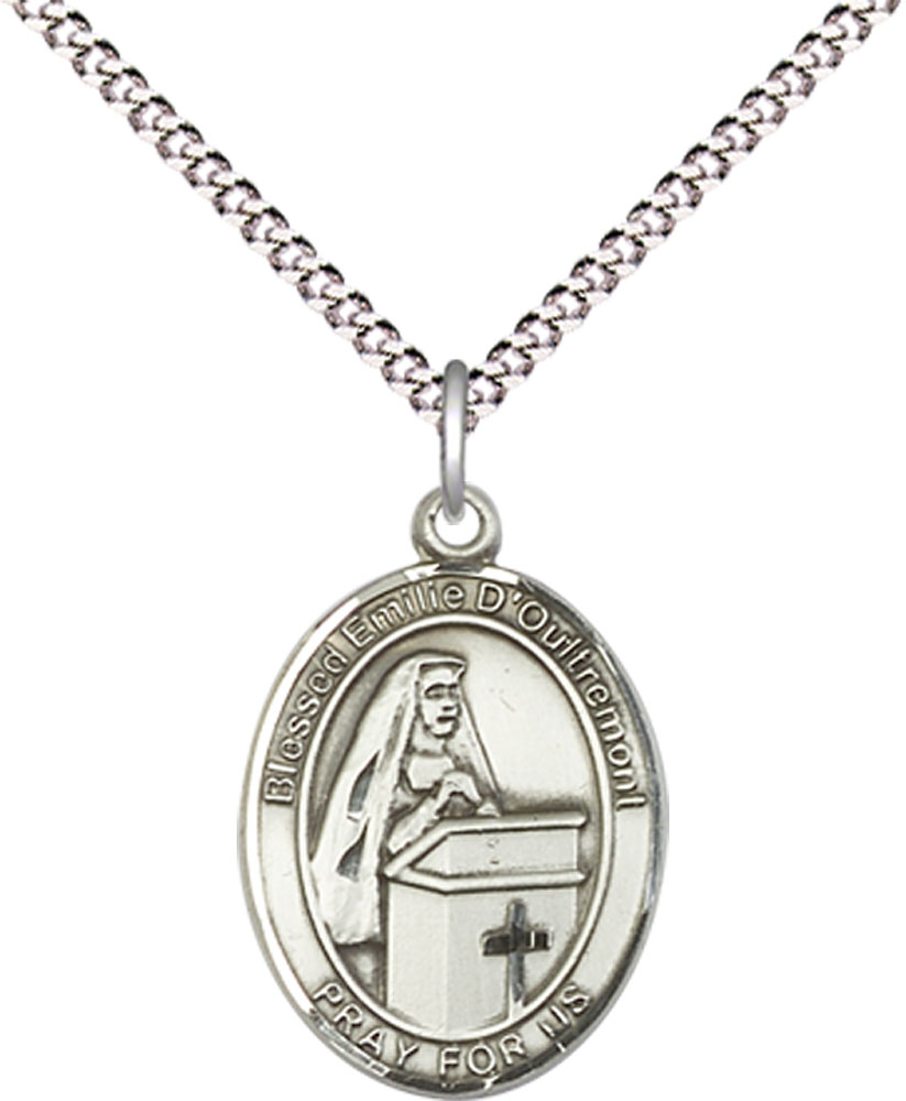 Sterling Silver Blessed Emilee Doultremont Pendant on a 18 inch Light Rhodium Light Curb chain