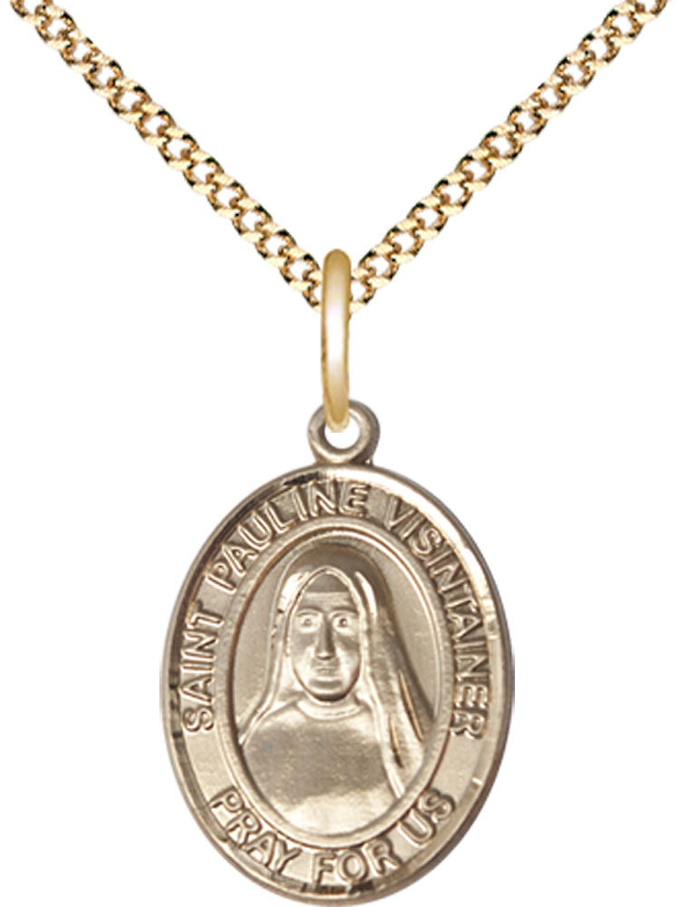 14kt Gold Filled Saint Pauline Visintainer Pendant on a 18 inch Gold Plate Light Curb chain