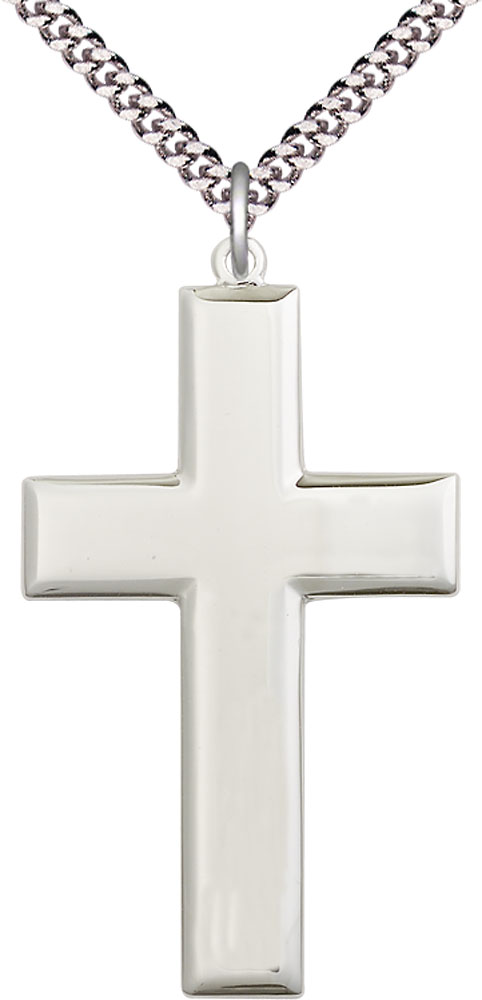 Sterling Silver Cross Pendant on a 24 inch Light Rhodium Heavy Curb chain