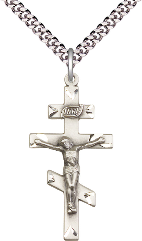 Sterling Silver Saint Andrew Pendant on a 24 inch Light Rhodium Heavy Curb chain