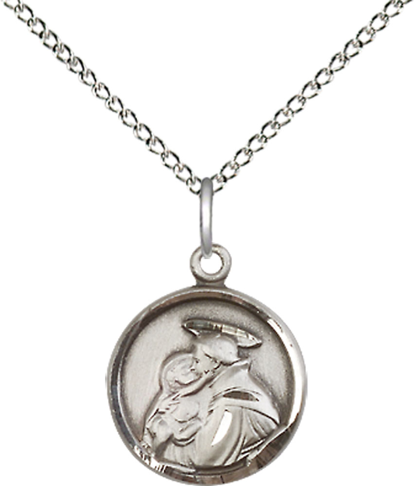 Sterling Silver Saint Anthony Pendant on a 18 inch Sterling Silver Light Curb chain