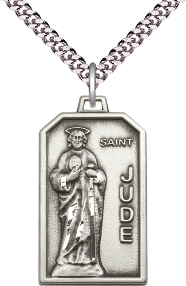 Sterling Silver Saint Jude Pendant on a 24 inch Light Rhodium Heavy Curb chain