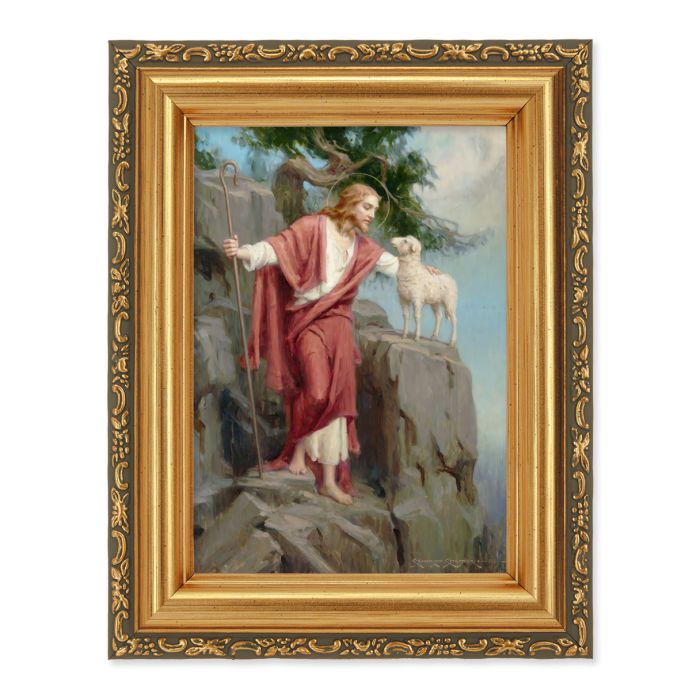 Christ and the Lost Lamb Antique Gold Frame