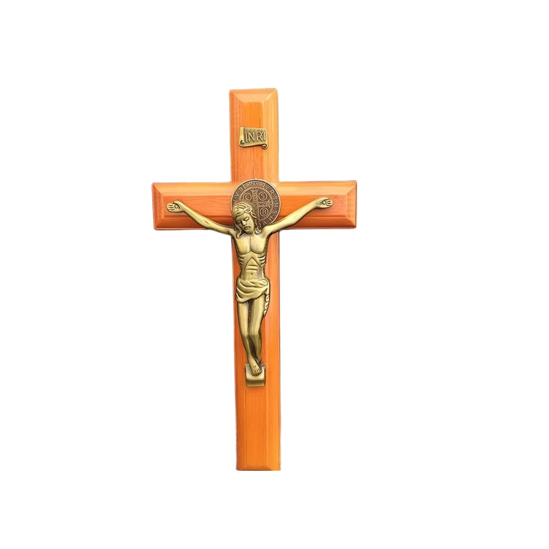 9.85in. Medium Stain Pine Wood Crucifix 