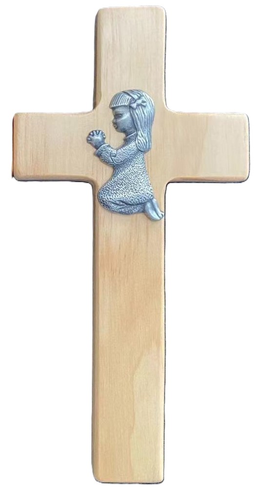 Light Stain Pine Wood Girl Cross 7.9 x 3.9