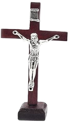 4.1in. Dark Stain Pine Wood Crucifix 