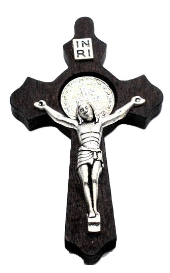 2.4in. Medium Stain Pine Wood Crucifix 