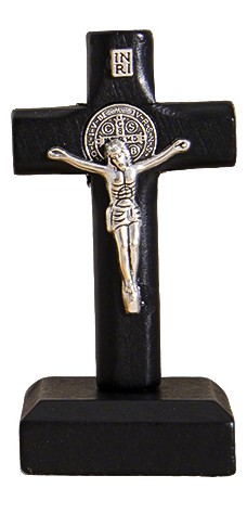2 3/4" Standing St. Benedict Crucifix - Black Stain